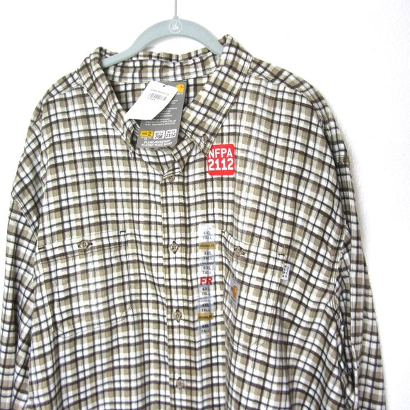 Carhartt FRC Shirt Mens 4XLT Brown Plaid Flame Resistant NFPA 2112 70E HRC2 - Picture 1 of 10